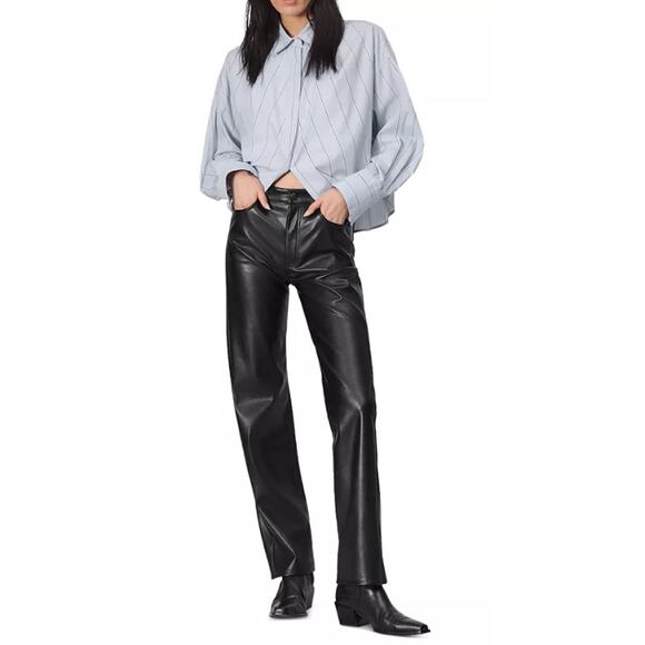 RAG & BONE WOMENS 23 HARLOW FULL LENGTH FAUX LEATHER STRAIGHT PANT BLACK NEW - Picture 4 of 15